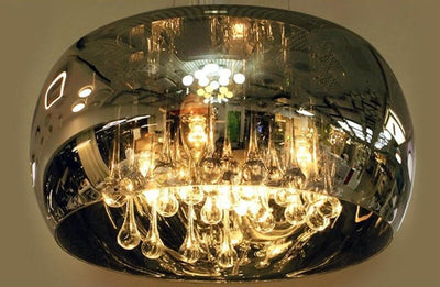 Modern Glass Shade Crystal Hanging 6-Light Chandelier