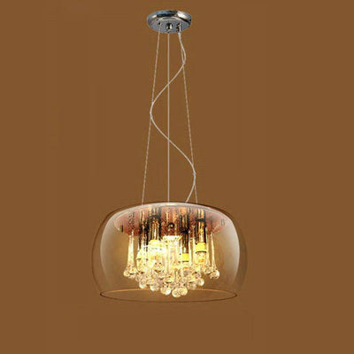 Modern Glass Shade Crystal Hanging 6-Light Chandelier