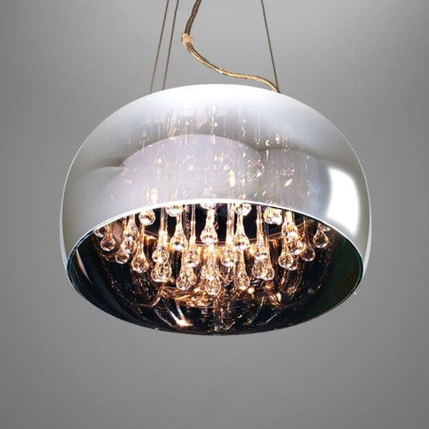 Modern Glass Shade Crystal Hanging 6-Light Chandelier