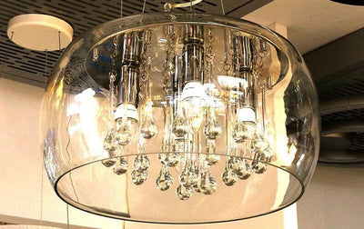 Modern Glass Shade Crystal Hanging 6-Light Chandelier