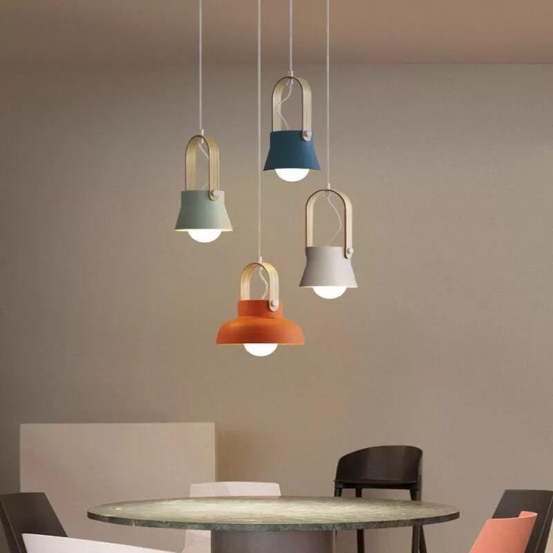 Modern Nordic 1-Light Dome Wood Carrying Handle Pendant Light