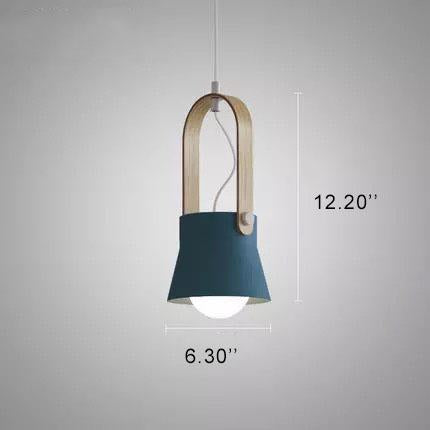 Modern Nordic 1-Light Dome Wood Carrying Handle Pendant Light