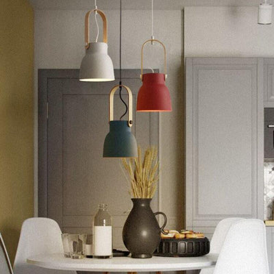 Modern Nordic 1-Light Dome Wood Carrying Handle Pendant Light