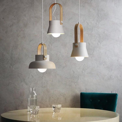 Modern Nordic 1-Light Dome Wood Carrying Handle Pendant Light