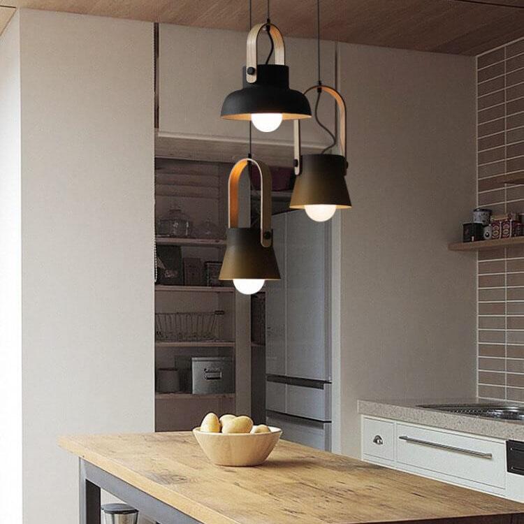 Modern Nordic 1-Light Dome Wood Carrying Handle Pendant Light