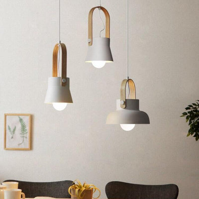 Modern Nordic 1-Light Dome Wood Carrying Handle Pendant Light