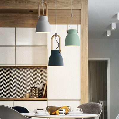 Modern Nordic 1-Light Dome Wood Carrying Handle Pendant Light