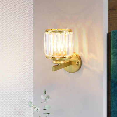 Modern Crystal 1-Light Cylindrical Armed Sconce Lamp