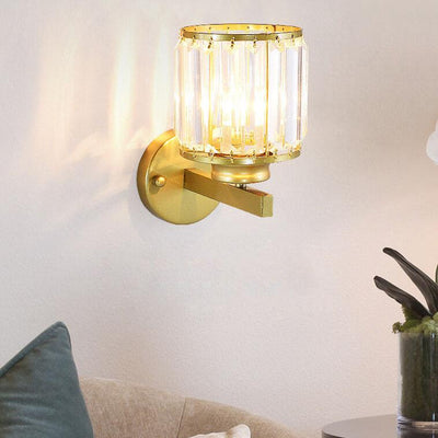 Modern Crystal 1-Light Cylindrical Armed Sconce Lamp