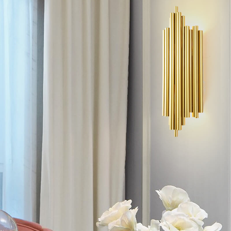 Minimalist Metal Tubular 4-Light Pipe Golden Wall Sconce Lamp
