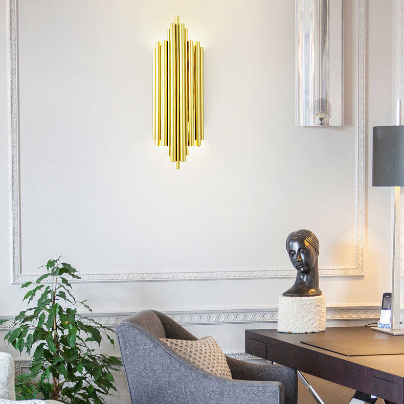 Minimalist Metal Tubular 4-Light Pipe Golden Wall Sconce Lamp