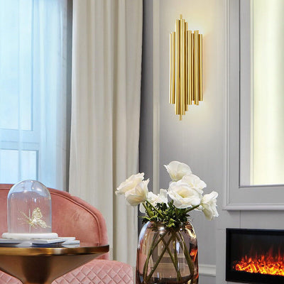 Minimalist Metal Tubular 4-Light Pipe Golden Wall Sconce Lamp