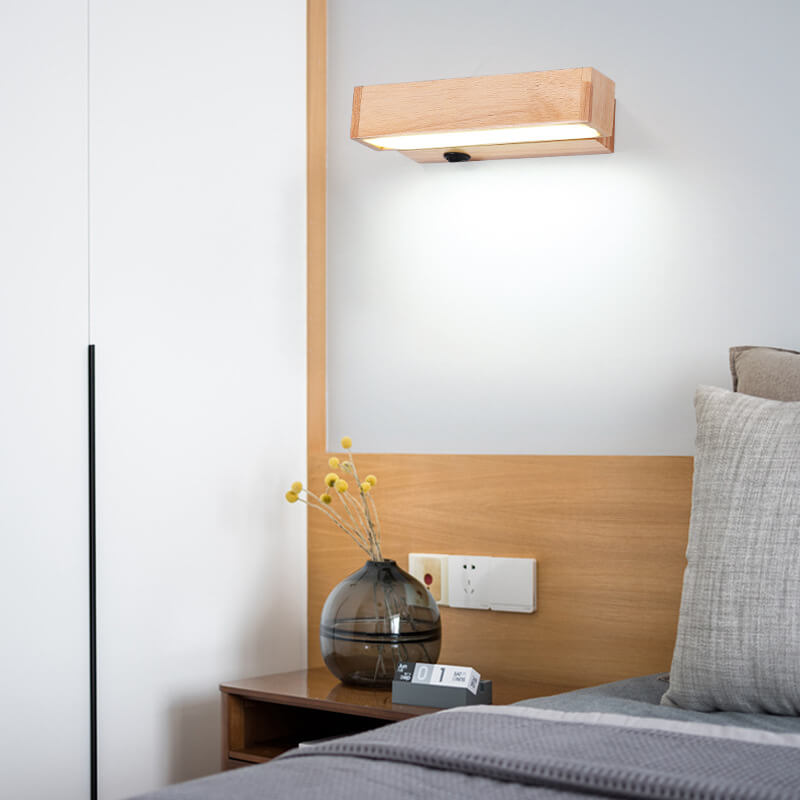 Wooden 1-Light Rotatable LED Wall Sconce Lamp