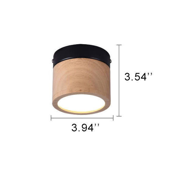 Wooden Circle 1-Light LED Semi-Flush Mount Lighting