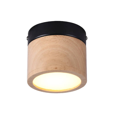 Wooden Circle 1-Light LED Semi-Flush Mount Lighting