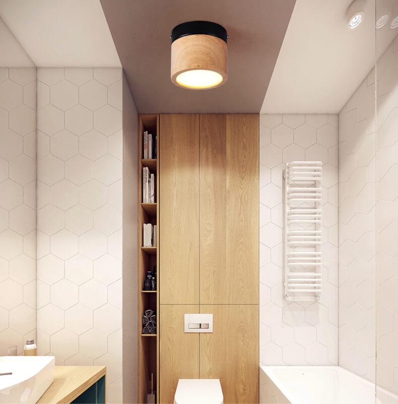 Éclairage semi-encastré à LED 1 lumière en cercle en bois 