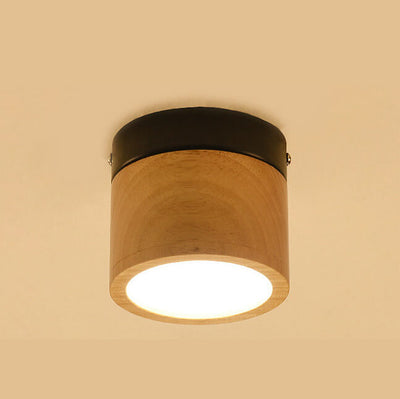 Wooden Circle 1-Light LED Semi-Flush Mount Lighting