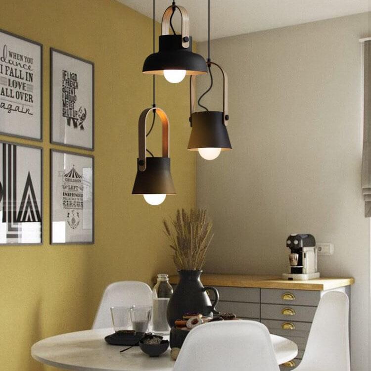 Modern Nordic 1-Light Dome Wood Carrying Handle Pendant Light