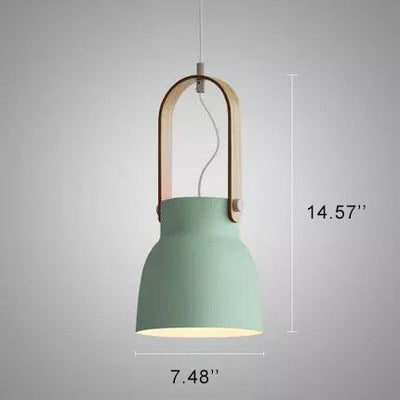 Modern Nordic 1-Light Dome Wood Carrying Handle Pendant Light