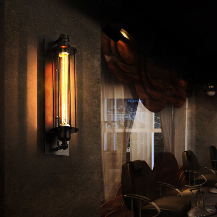 Contemporary Industrial Iron Rectangle Pencil-shaped 1-Light Wall Sconce Lamp For Living Room