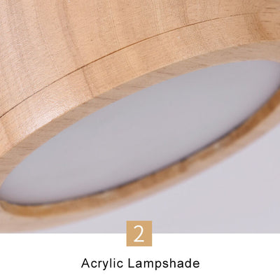 Wooden Circle 1-Light LED Semi-Flush Mount Lighting