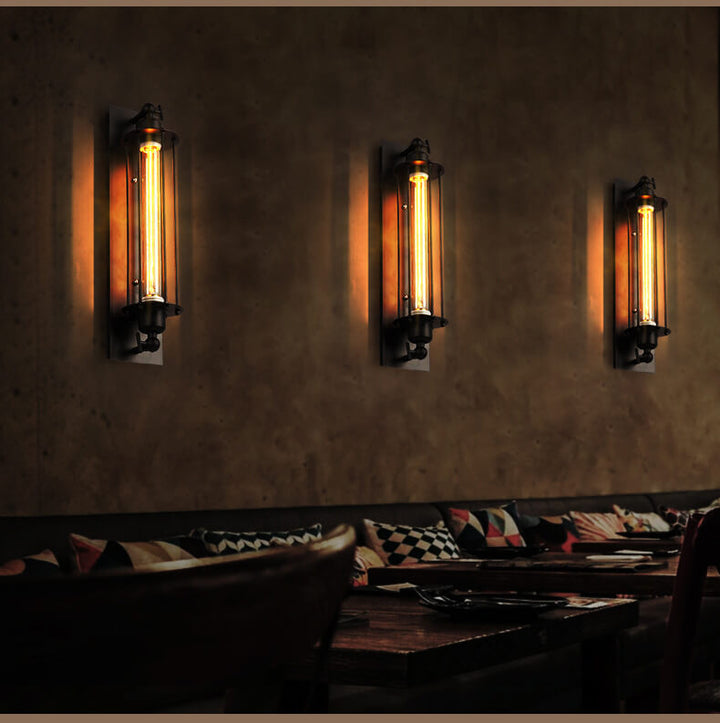 Contemporary Industrial Iron Rectangle Pencil-shaped 1-Light Wall Sconce Lamp For Living Room