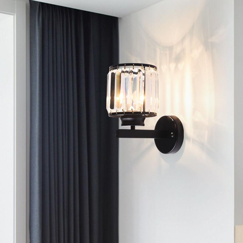 Modern Crystal 1-Light Cylindrical Armed Sconce Lamp