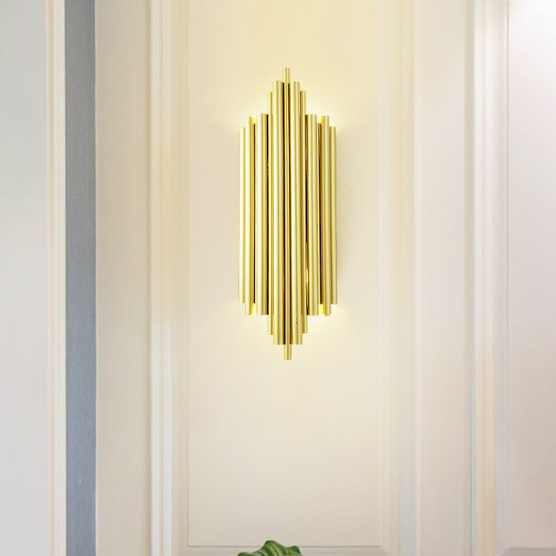 Minimalist Metal Tubular 4-Light Pipe Golden Wall Sconce Lamp