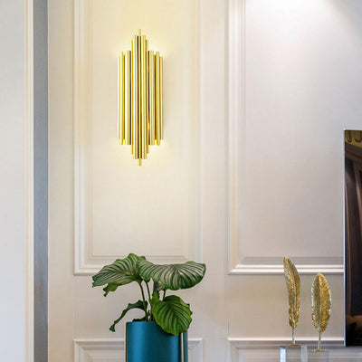 Minimalist Metal Tubular 4-Light Pipe Golden Wall Sconce Lamp