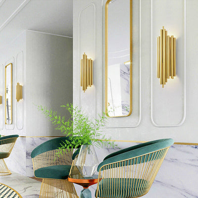 Minimalist Metal Tubular 4-Light Pipe Golden Wall Sconce Lamp