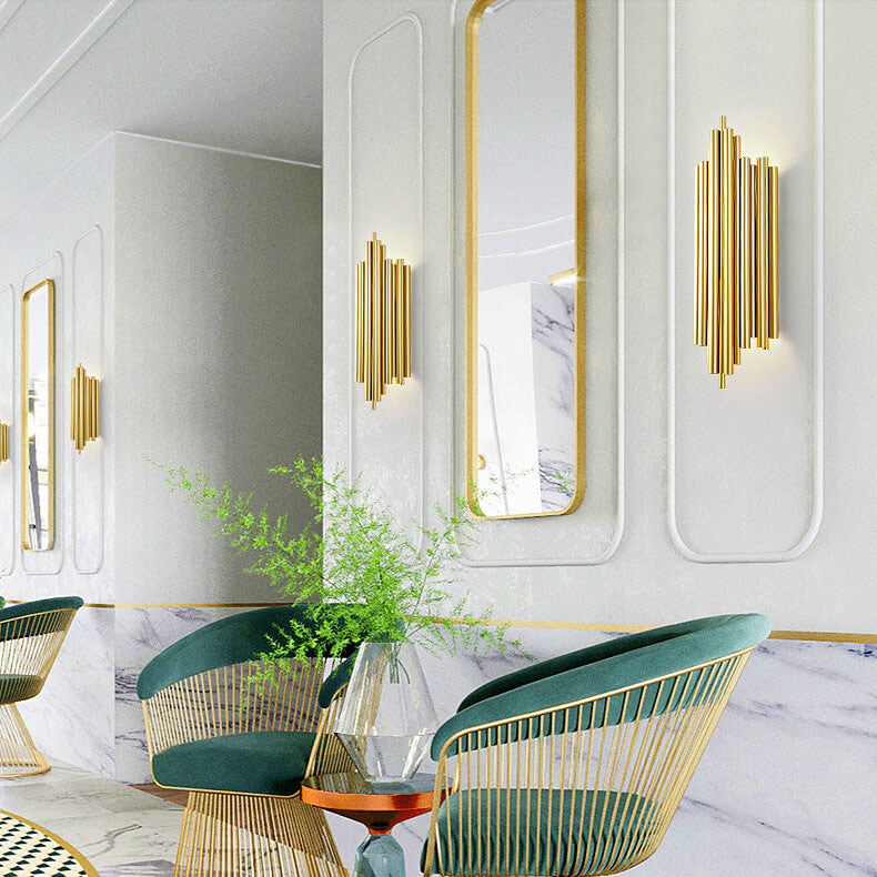 Minimalist Metal Tubular 4-Light Pipe Golden Wall Sconce Lamp