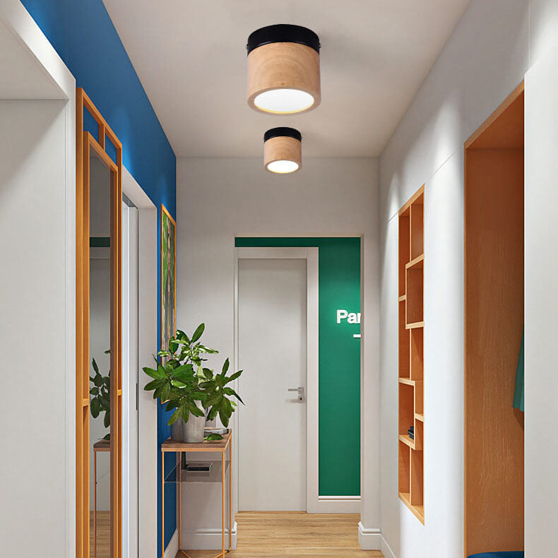 Éclairage semi-encastré à LED 1 lumière en cercle en bois 