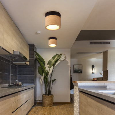 Éclairage semi-encastré à LED 1 lumière en cercle en bois 