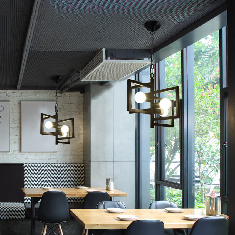 Wrought Iron 4-Light Square Chandeliers