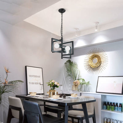 Wrought Iron 4-Light Square Chandeliers