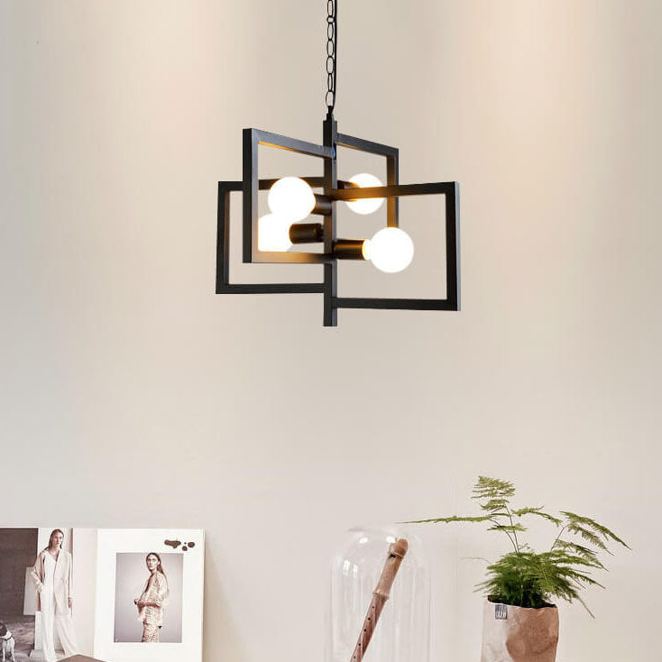 Wrought Iron 4-Light Square Chandeliers