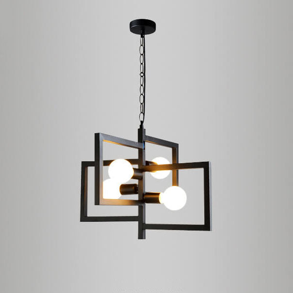 Wrought Iron 4-Light Square Chandeliers