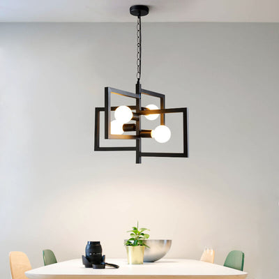 Wrought Iron 4-Light Square Chandeliers