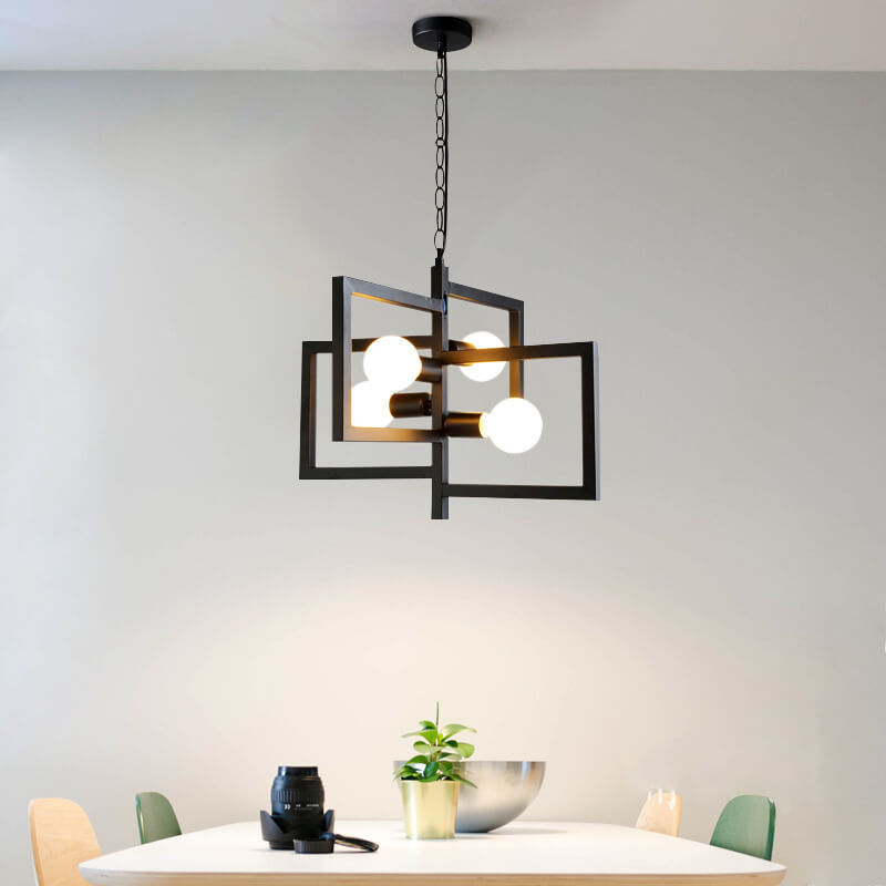 Wrought Iron 4-Light Square Chandeliers