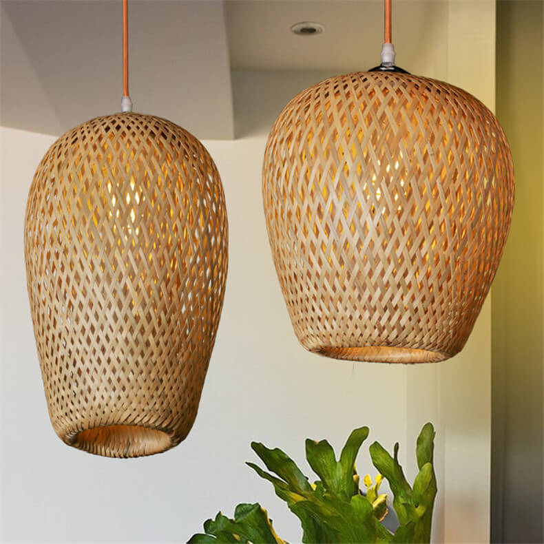 Luminaire suspendu à 1 lumière en bambou de style rustique 