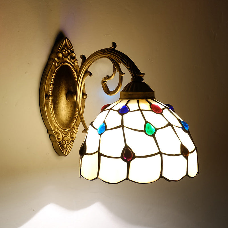 Tiffany Lámpara de Pared con Pantalla de Vidrio de Colores y Piedras Preciosas Europeas, 1 Luz 