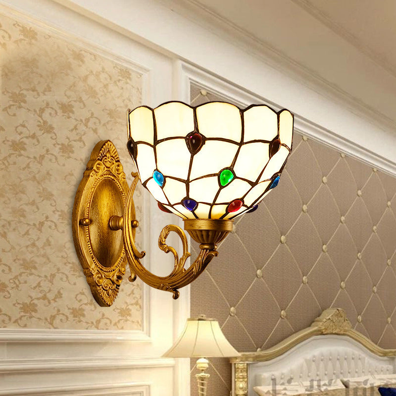 Tiffany European Gemstone Stained Glass Bowl 1-Light Wall Sconce Lamp
