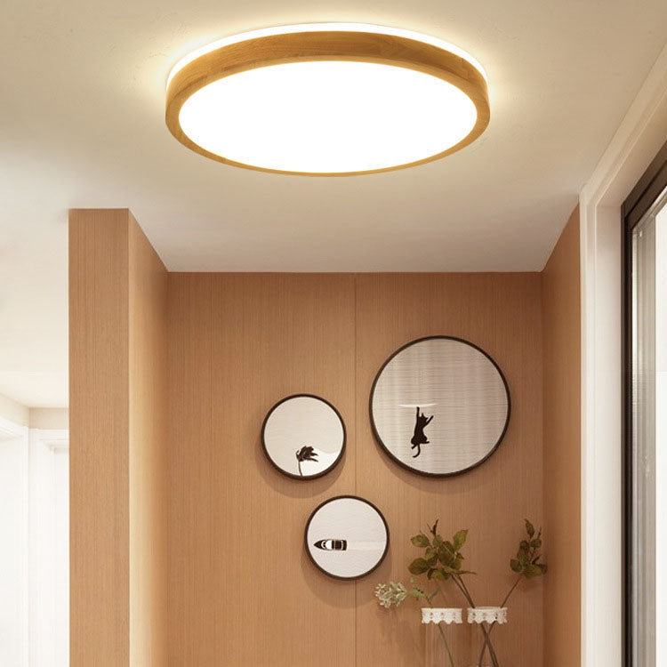 Japanese Minimalist Solid Wood LED Flush Mount Lighting