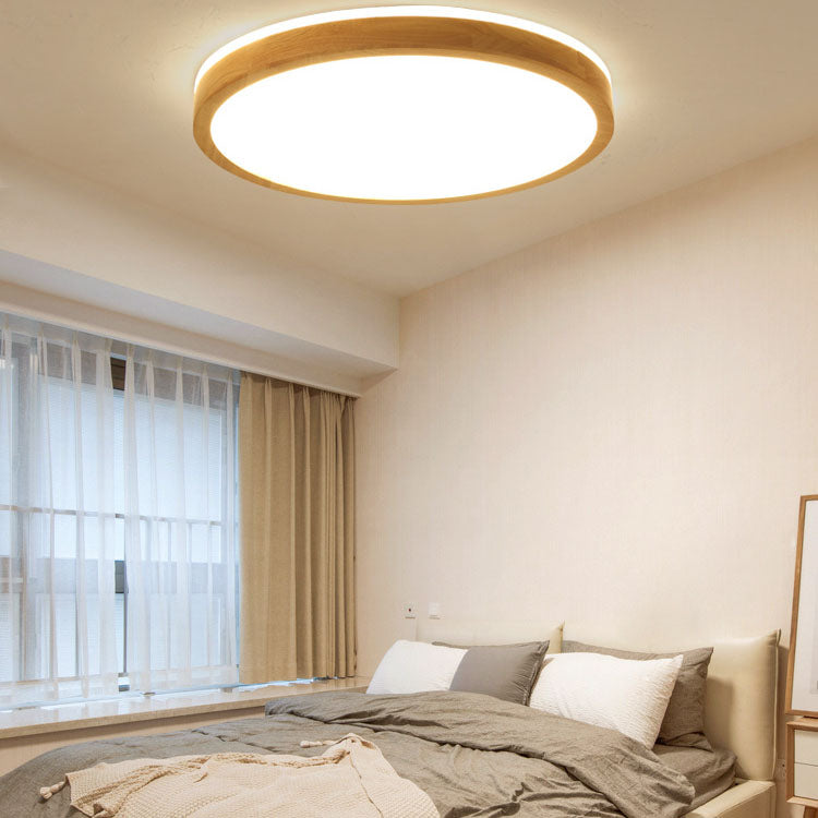 Japanese Minimalist Solid Wood LED Flush Mount Lighting