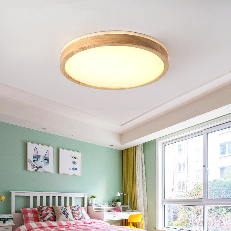 Japanese Minimalist Solid Wood LED Flush Mount Lighting