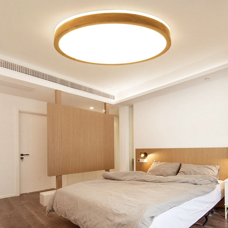 Japanese Minimalist Solid Wood LED Flush Mount Lighting