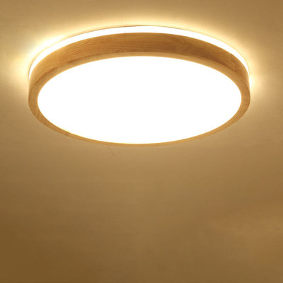 Japanese Minimalist Solid Wood LED Flush Mount Lighting