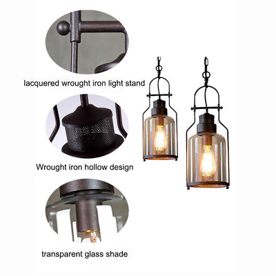 Industrial Vintage Iron Glass Jar 1-Light Pendant Light