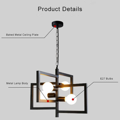 Wrought Iron 4-Light Square Chandeliers