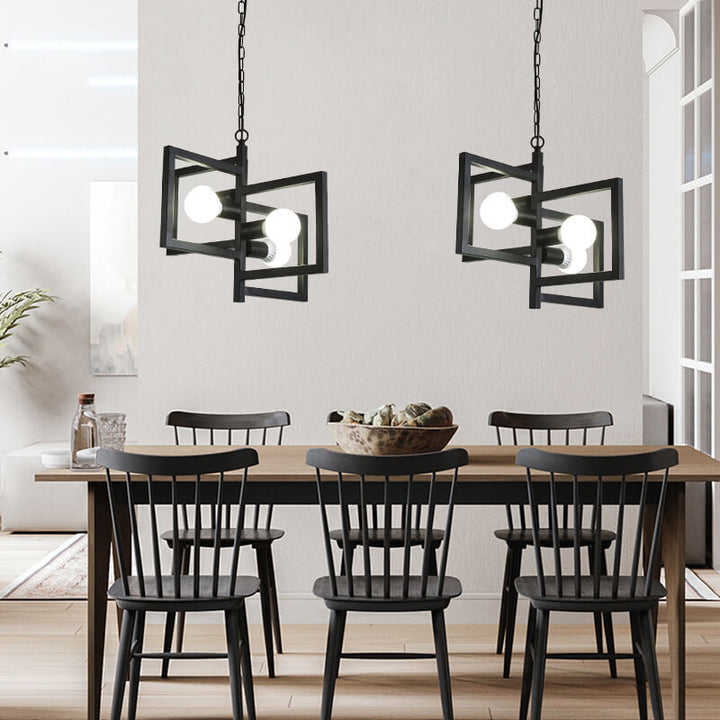 Kronleuchter aus Schmiedeeisen mit 4 Lichtern im quadratischen Design 